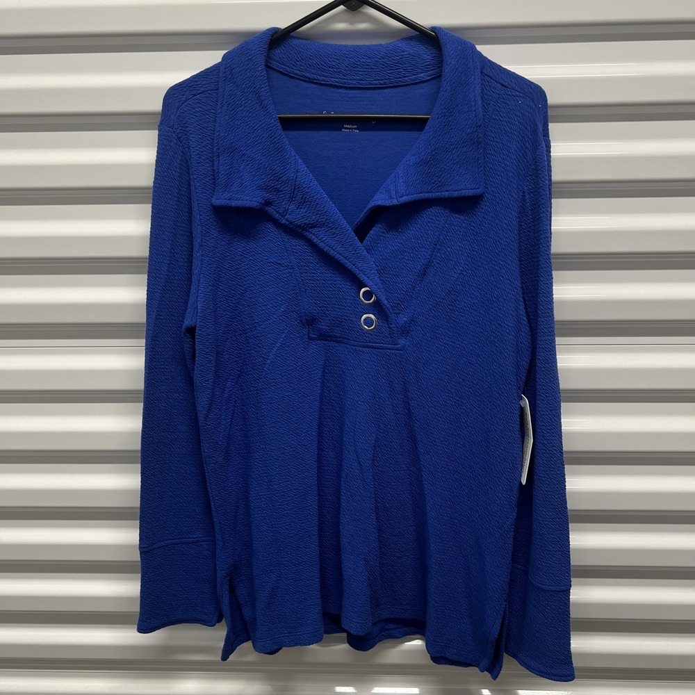 Soft Surroundings Carlisle Pullover Size Medium Women Sapphire Blue Textured Top — photo 2